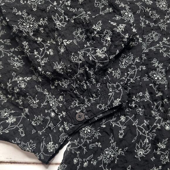 Madewell Ruffle Neck Button Front Mini Dress Dotted Vines Black Floral Medium - Picture 7 of 10